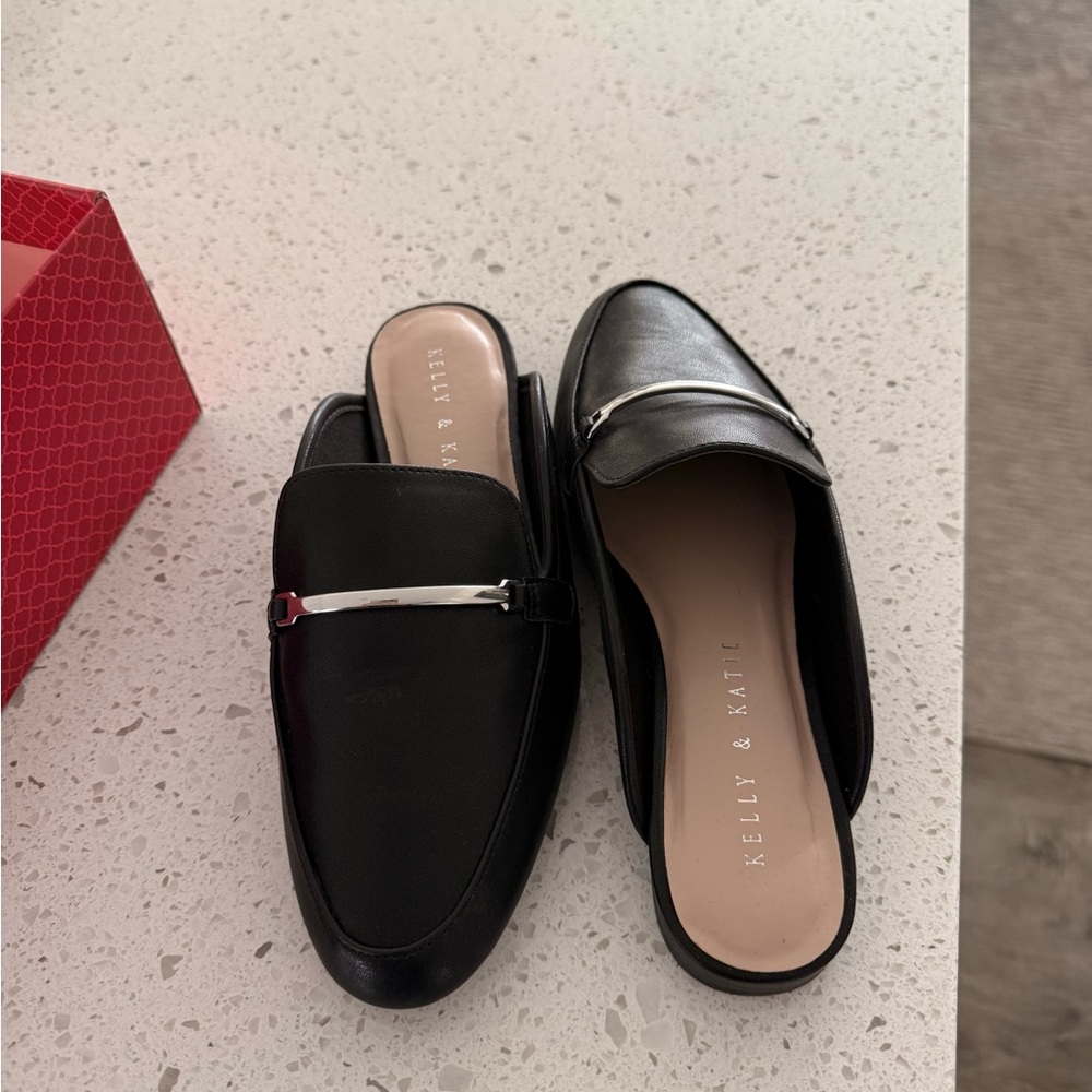 Kelly & Katie Black Mules with Silver Accent